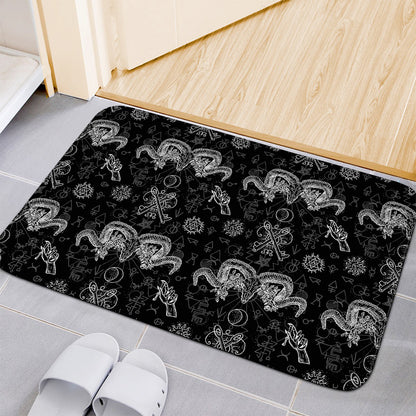 Black And White Wicca Gothic Print Indoor Door Mat