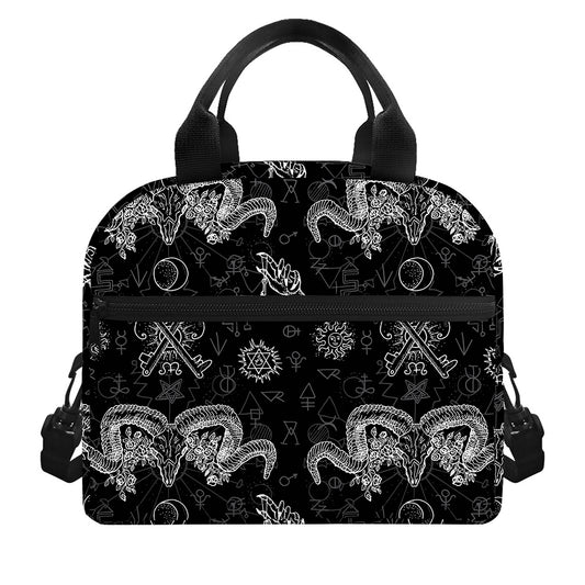 Black And White Wicca Gothic Print Insulated Lunch Bag