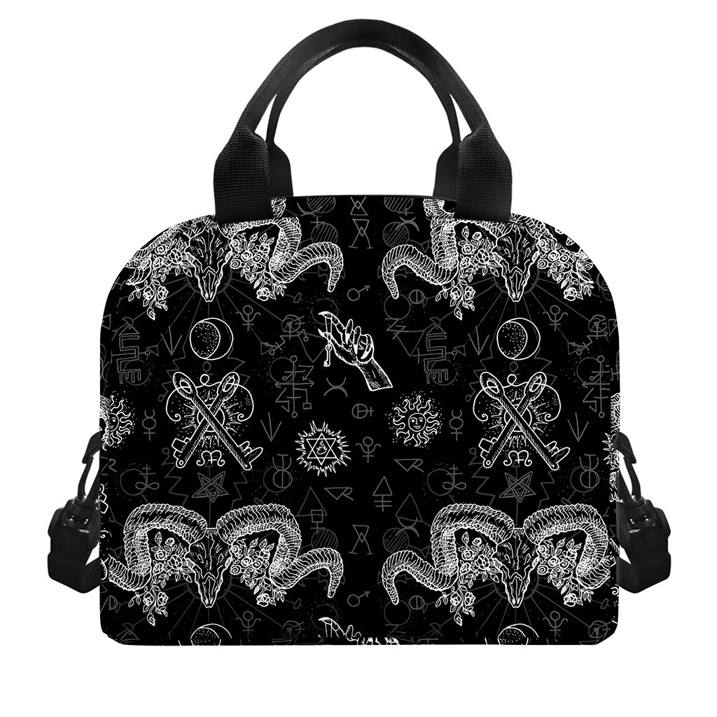 Black And White Wicca Gothic Print Insulated Lunch Bag