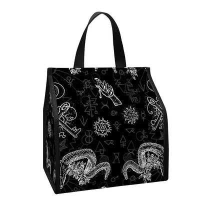 Black And White Wicca Gothic Print Insulated Lunch Tote