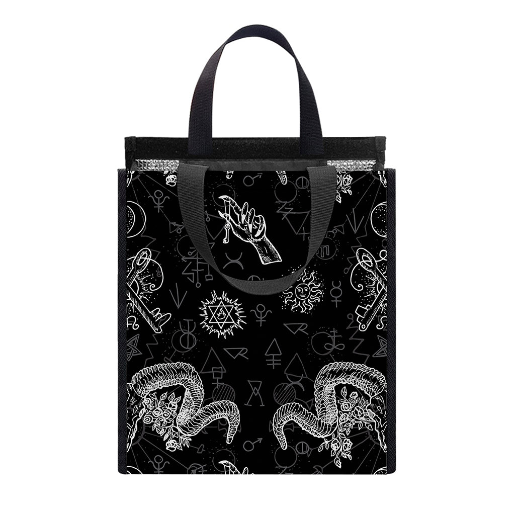 Black And White Wicca Gothic Print Insulated Lunch Tote