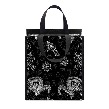 Black And White Wicca Gothic Print Insulated Lunch Tote
