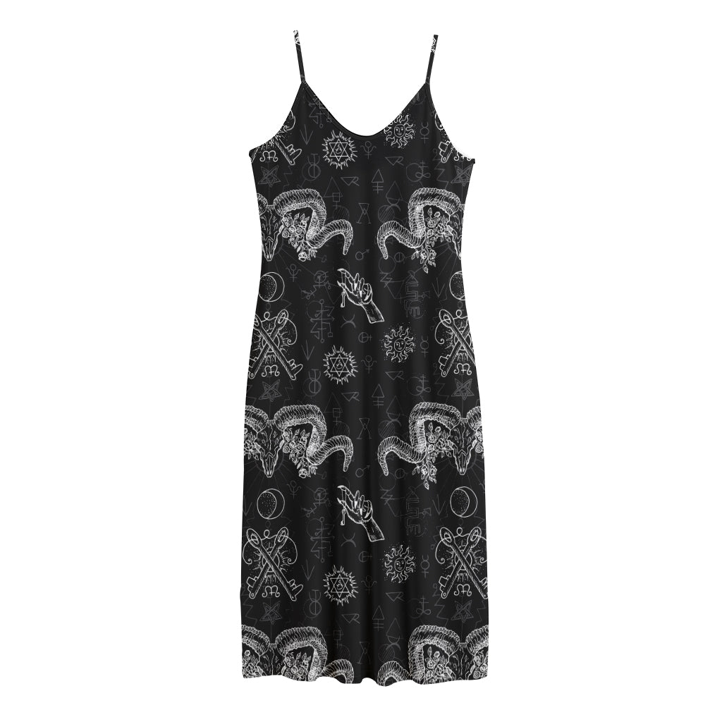 Black And White Wicca Gothic Print Jersey Midi Cami Dress