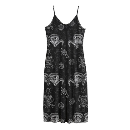 Black And White Wicca Gothic Print Jersey Midi Cami Dress