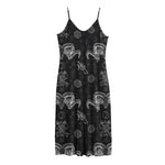 Black And White Wicca Gothic Print Jersey Midi Cami Dress