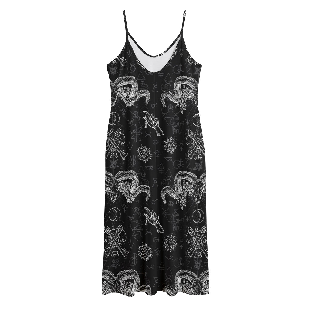 Black And White Wicca Gothic Print Jersey Midi Cami Dress