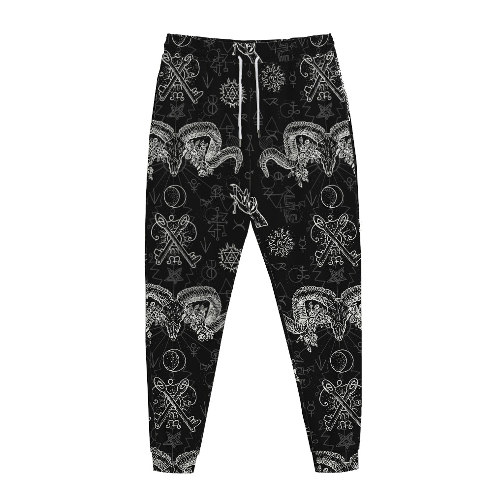 Black And White Wicca Gothic Print Jogger Pants