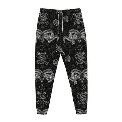 Black And White Wicca Gothic Print Jogger Pants