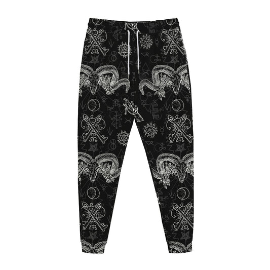 Black And White Wicca Gothic Print Jogger Pants