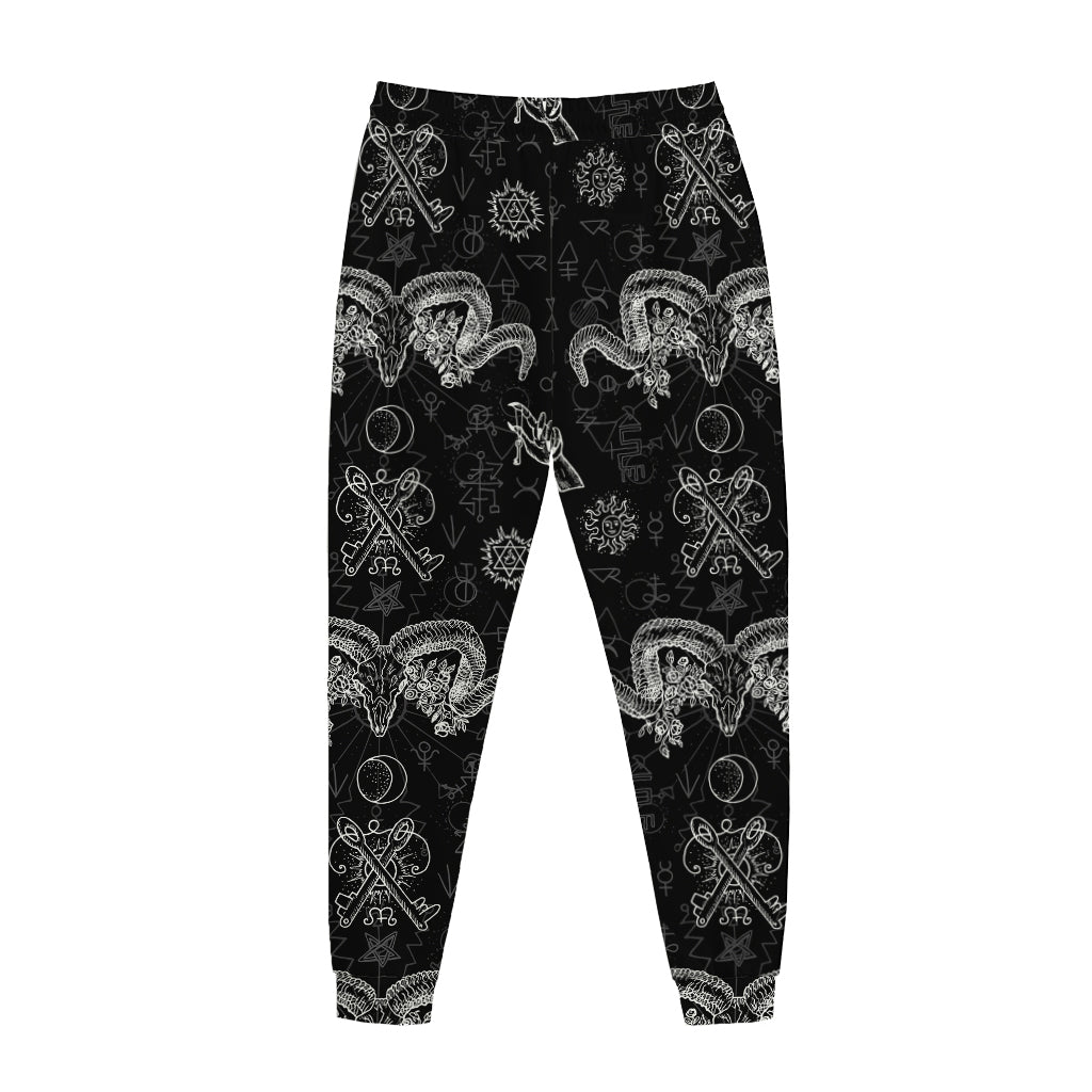 Black And White Wicca Gothic Print Jogger Pants