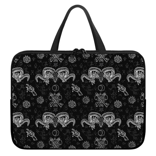 Black And White Wicca Gothic Print Laptop Sleeve With Handle