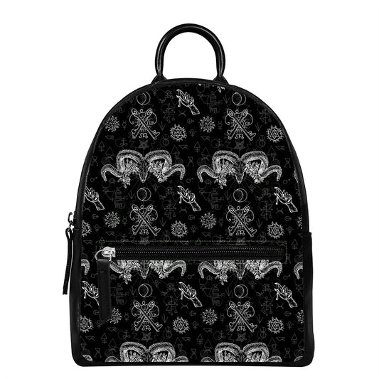 Black And White Wicca Gothic Print Leather Backpack