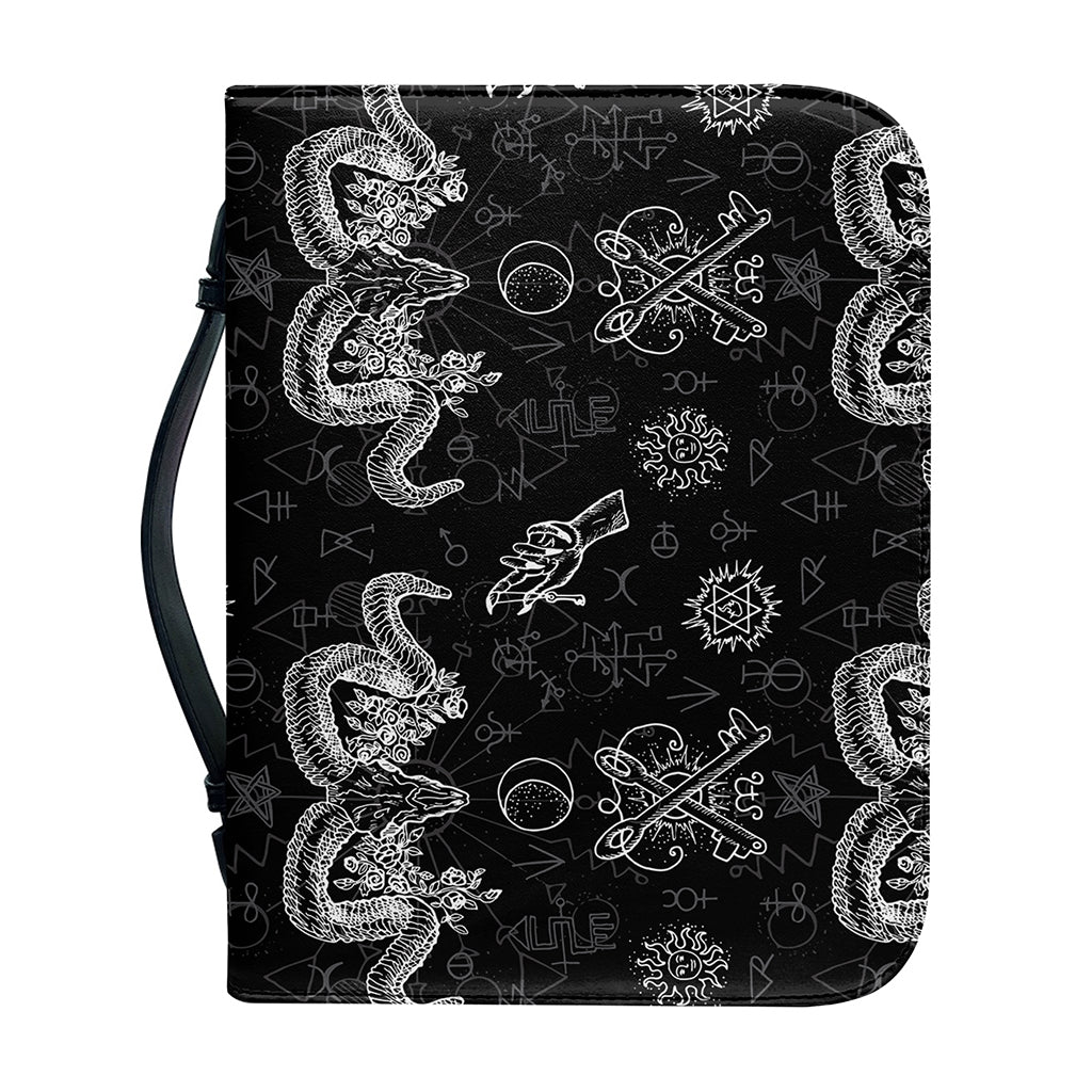 Black And White Wicca Gothic Print Leather Bible Cover