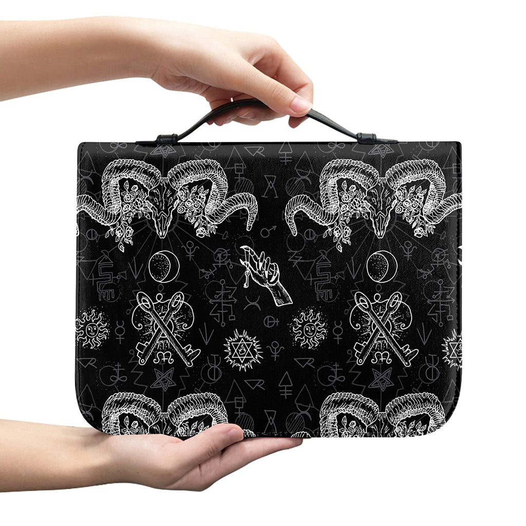 Black And White Wicca Gothic Print Leather Bible Cover