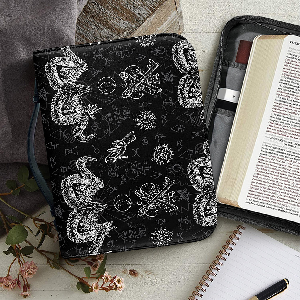 Black And White Wicca Gothic Print Leather Bible Cover