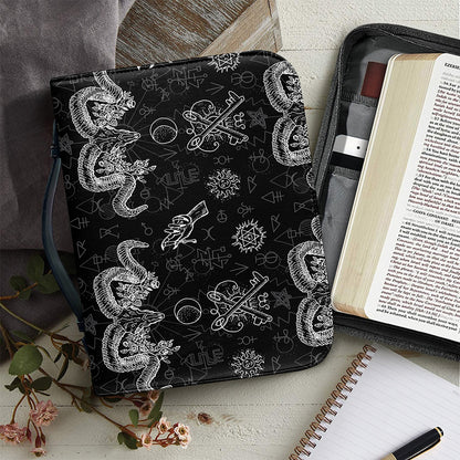 Black And White Wicca Gothic Print Leather Bible Cover