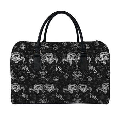 Black And White Wicca Gothic Print Leather Duffle Bag