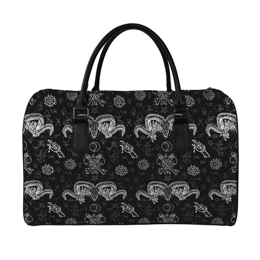 Black And White Wicca Gothic Print Leather Duffle Bag