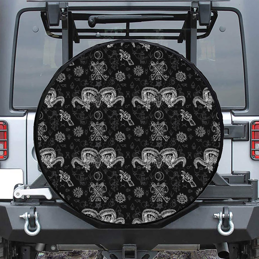 Black And White Wicca Gothic Print Leather Spare Tire Cover