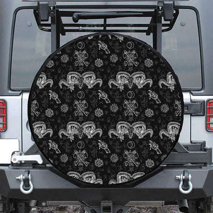 Black And White Wicca Gothic Print Leather Spare Tire Cover