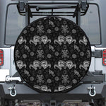 Black And White Wicca Gothic Print Leather Spare Tire Cover