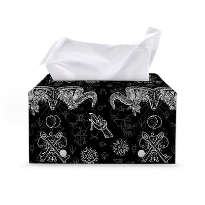 Black And White Wicca Gothic Print Leather Tissue Box Cover