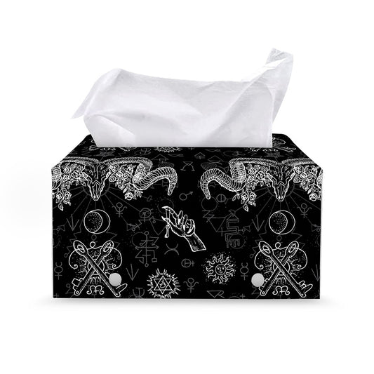 Black And White Wicca Gothic Print Leather Tissue Box Cover