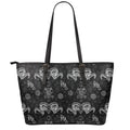 Black And White Wicca Gothic Print Leather Tote Bag With Zipper