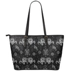 Black And White Wicca Gothic Print Leather Tote Bag