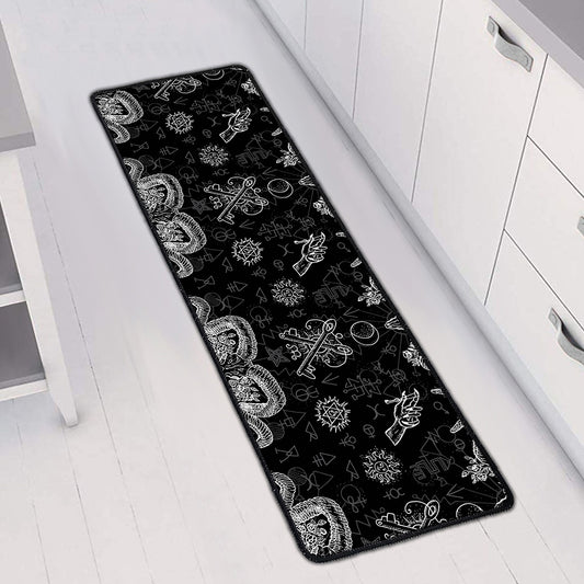 Black And White Wicca Gothic Print Long Kitchen Mat