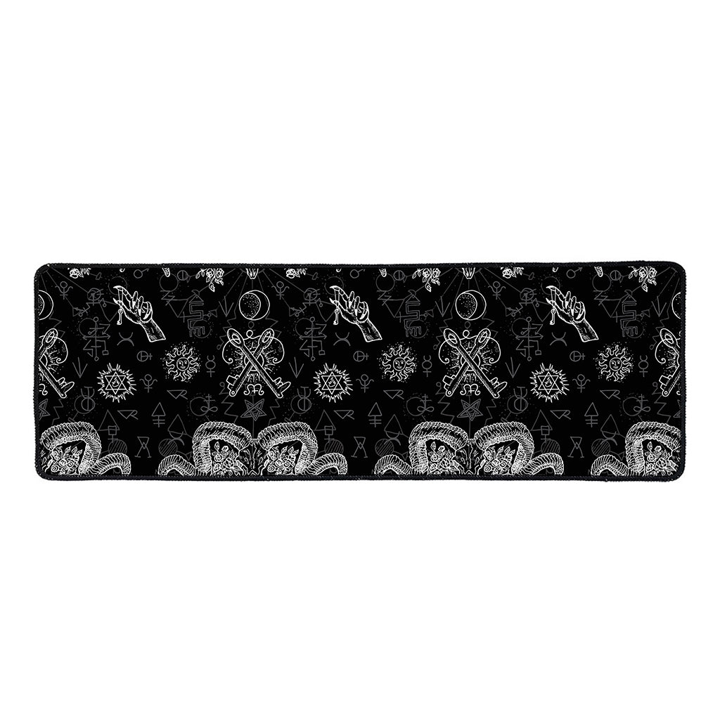Black And White Wicca Gothic Print Long Kitchen Mat