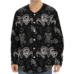 Black And White Wicca Gothic Print Long Sleeve Baseball Jersey