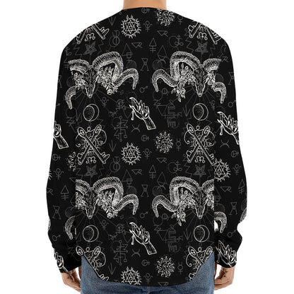Black And White Wicca Gothic Print Long Sleeve Baseball Jersey