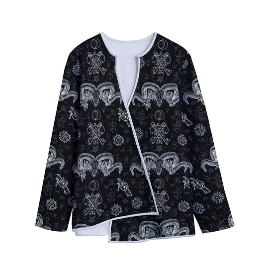 Black And White Wicca Gothic Print Long Sleeve Short Coat