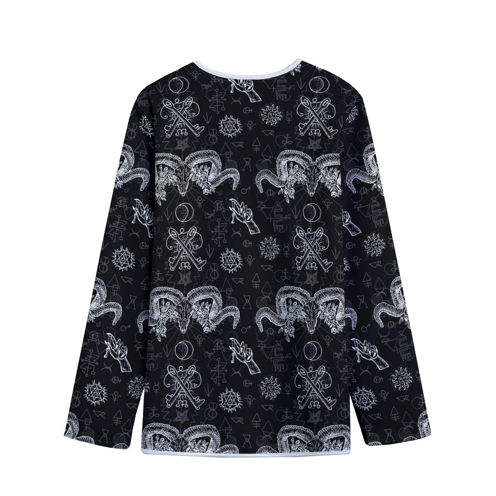 Black And White Wicca Gothic Print Long Sleeve Short Coat