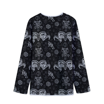 Black And White Wicca Gothic Print Long Sleeve Short Coat