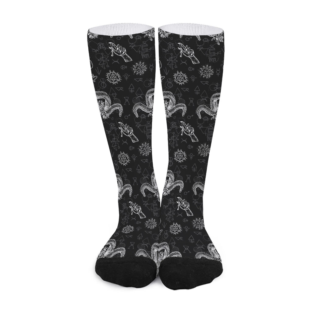 Black And White Wicca Gothic Print Long Socks