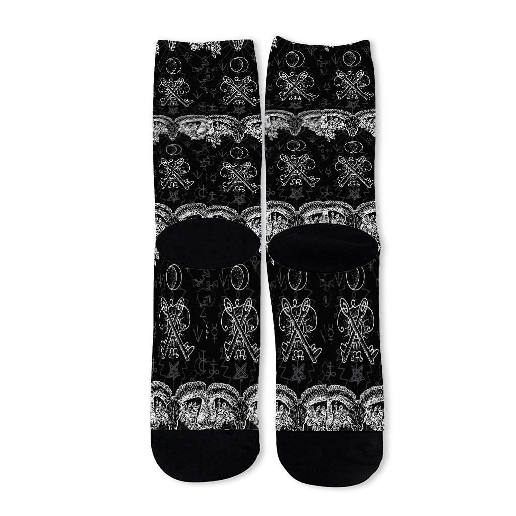 Black And White Wicca Gothic Print Long Socks