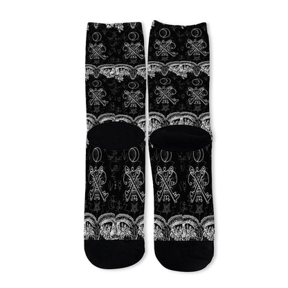 Black And White Wicca Gothic Print Long Socks