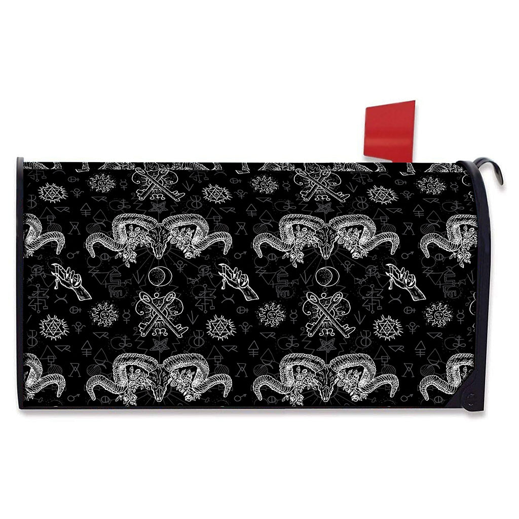 Black And White Wicca Gothic Print Mailbox Cover