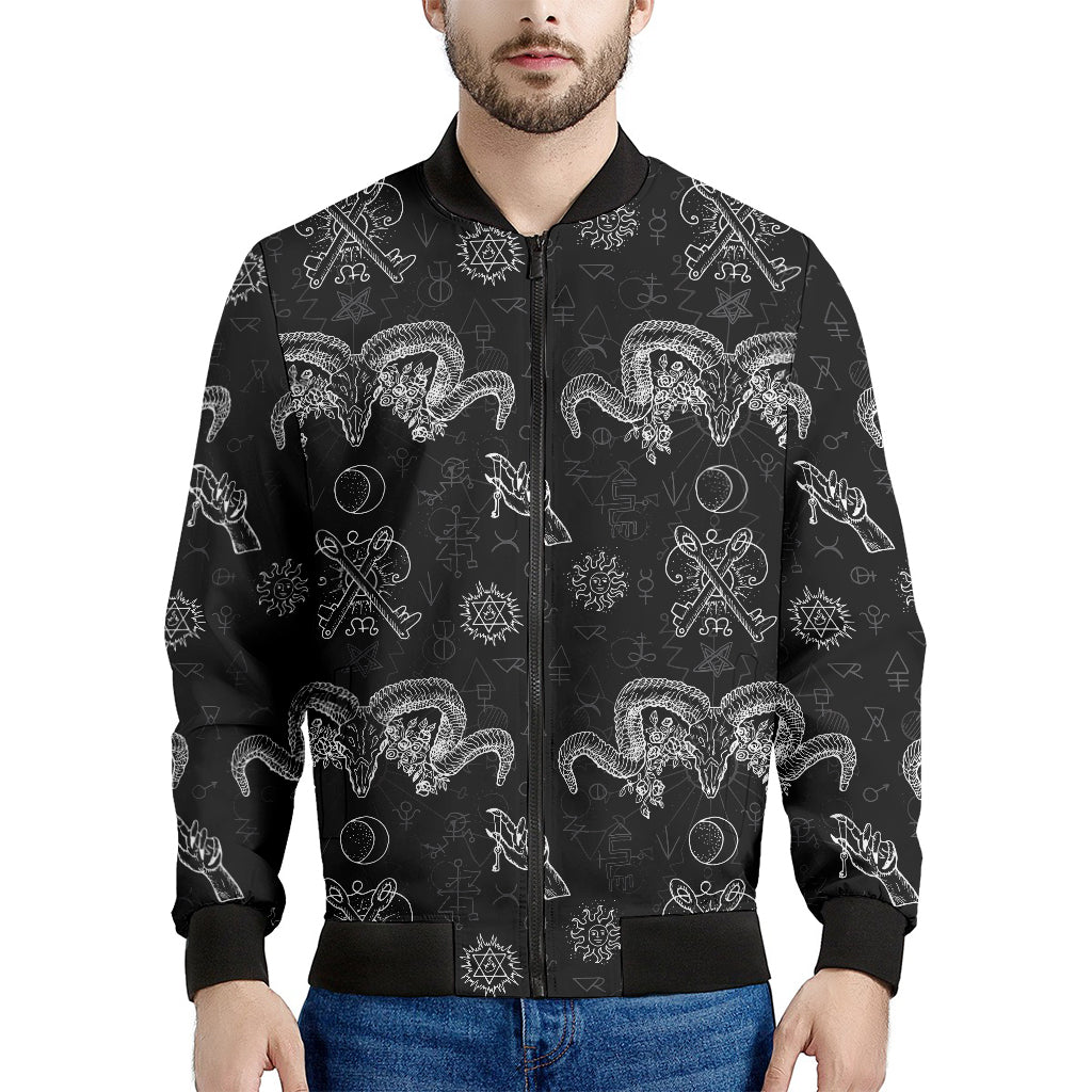 Black And White Wicca Gothic Print Men's Bomber Jacket