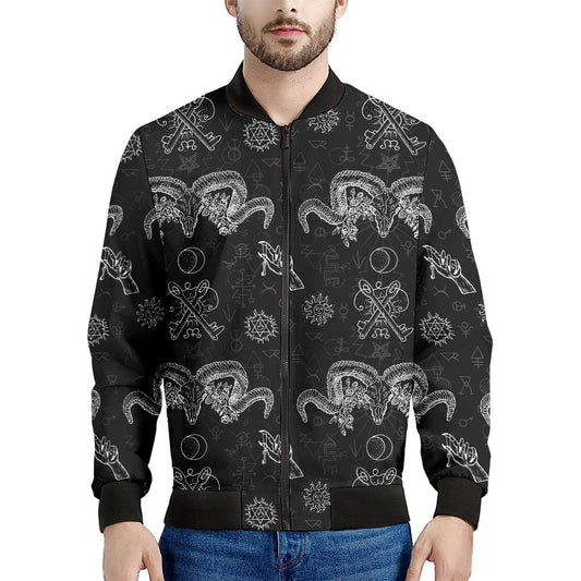 Black And White Wicca Gothic Print Men's Bomber Jacket