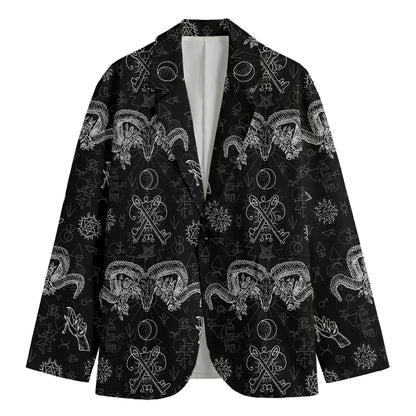 Black And White Wicca Gothic Print Men's Cotton Blazer