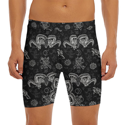 Black And White Wicca Gothic Print Men's Long Boxer Briefs