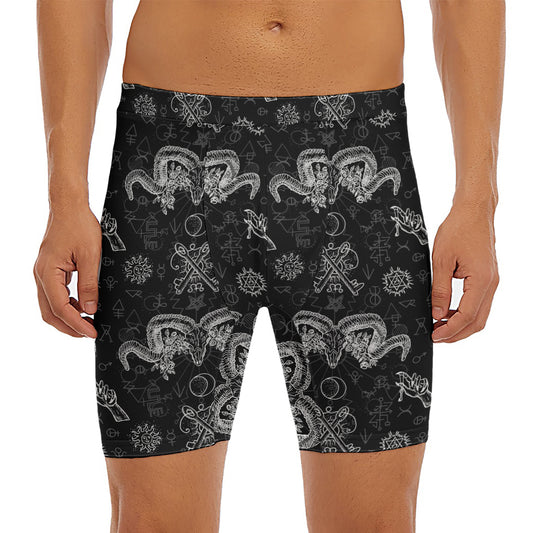 Black And White Wicca Gothic Print Men's Long Boxer Briefs