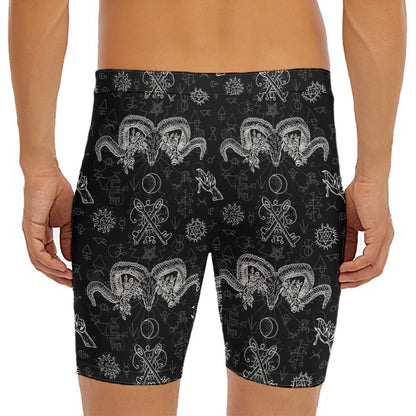 Black And White Wicca Gothic Print Men's Long Boxer Briefs