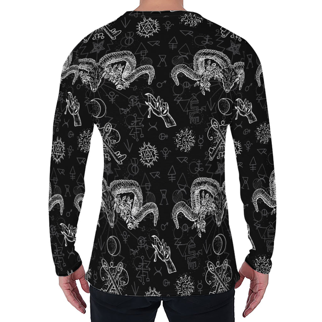 Black And White Wicca Gothic Print Men's Long Sleeve T-Shirt