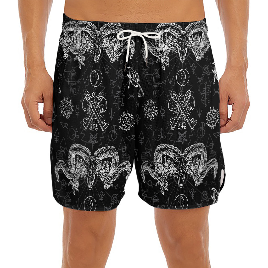 Black And White Wicca Gothic Print Men's Split Running Shorts