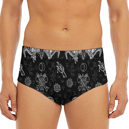 Black And White Wicca Gothic Print Men's Triangle Swim Briefs