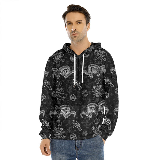 Black And White Wicca Gothic Print Men's Velvet Pullover Hoodie
